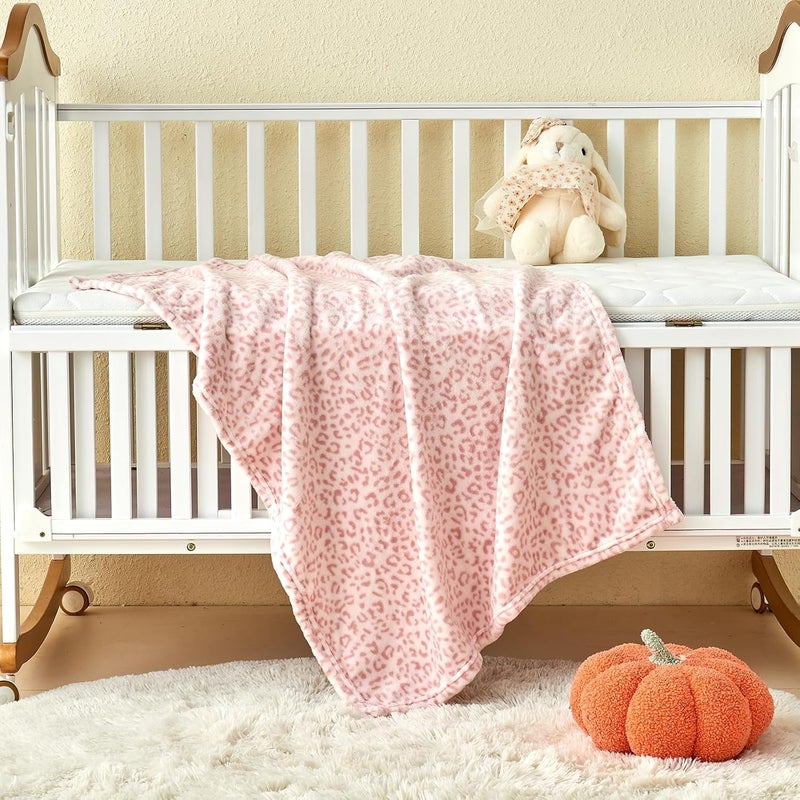 Yurhap Leopard Print Baby Blanket Fleece Baby Blankets for Girls, Ultra Soft Cozy Fluffy Infant Toddler Newborn Receiving Blankets for Crib Stroller, 30"x40", Light Pink - Image 4